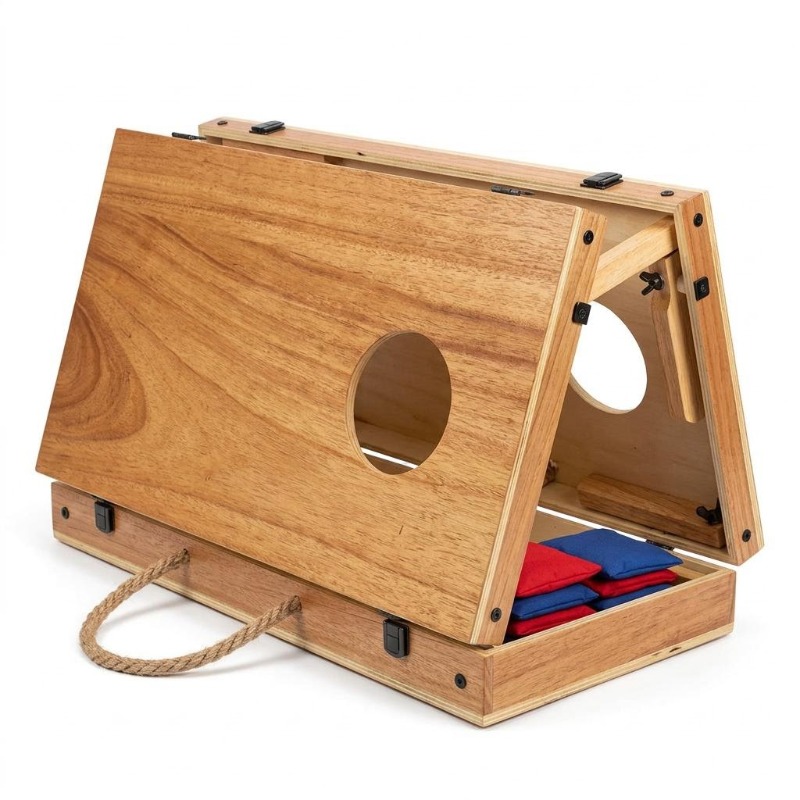 Cornhole Board Set - ชุดเกมคอร์นโฮลไม้พับได้ระดับพรีเมียม กระดานโยนถุงถั่วอเนกประสงค์ สำหรับกีฬาพักผ่อนในร่มและกลางแจ้ง