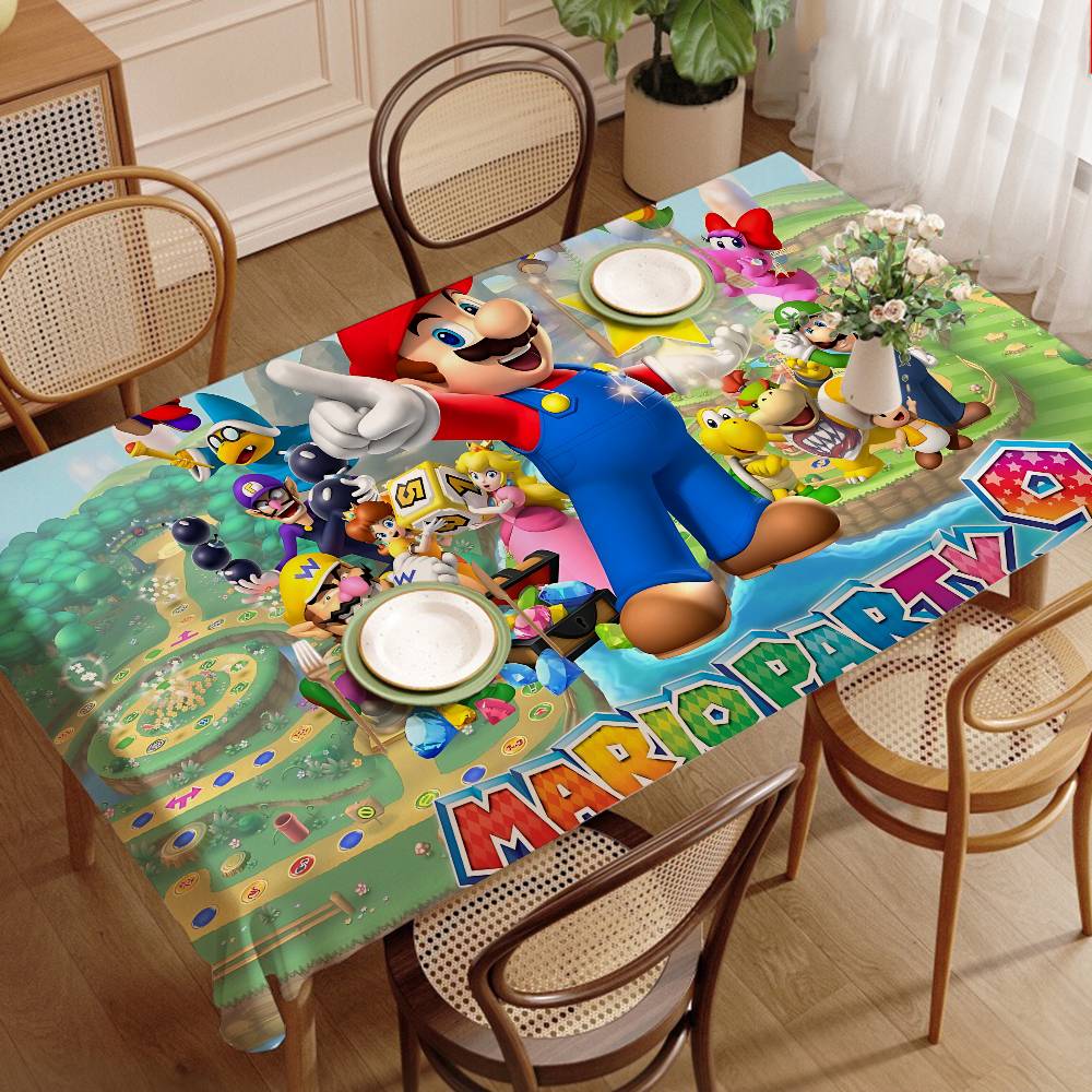 Party Games Mario - เกมเอ็ม-มาริโอส คาร์ตูน โฮม ผ้าปูโต๊ะ ของตกแต่งโต๊ะอาหาร และอุปกรณ์เสริมโต๊ะทรงสี่เหลี่ยมผืนผ้า