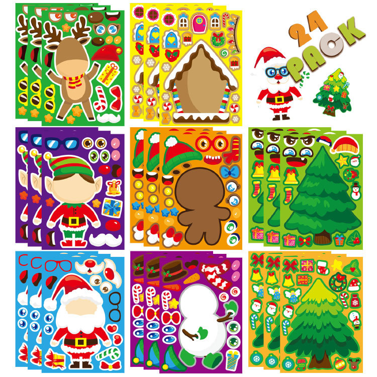 Party Games Phone - สติ๊กเกอร์ปริศนาคริสต์มาสน่ารัก การ์ตูนซานตาคลอส DIY ทำหน้าตุ๊กตา เกมจิ๊กซอว์ ของเล่นตกแต่งปาร์ตี้แสนสนุก