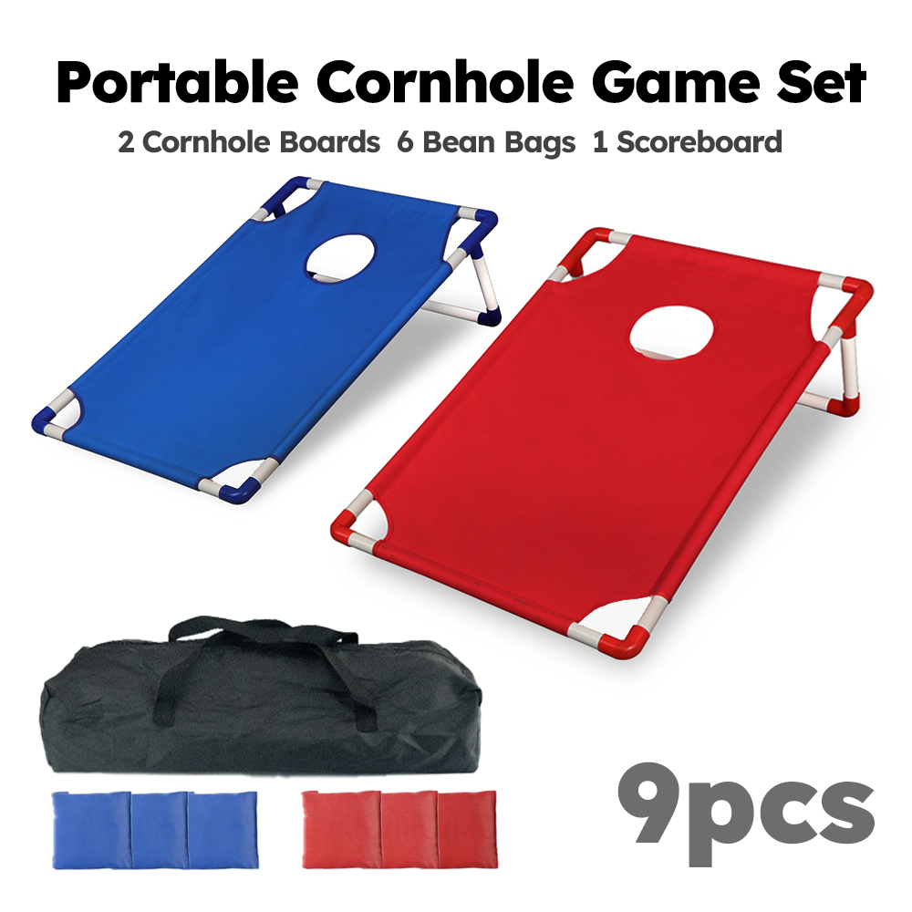 Cornhole Board Set - ชุดเกมคอร์นโฮลแบบพกพา 9 ชิ้น, กระดานคอร์นโฮลผ้าอ็อกซ์ฟอร์ดพับได้ 2 แผ่น,