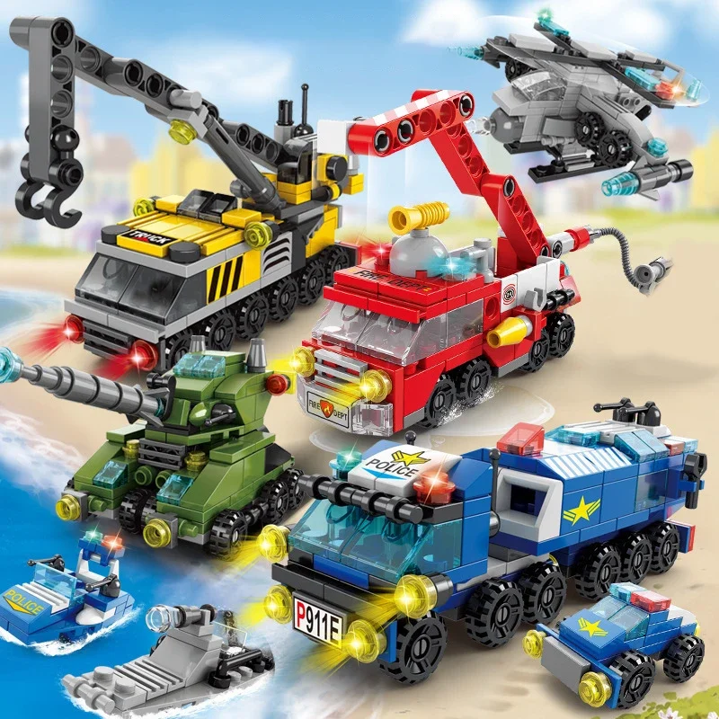 Lego Set City - City Fire Car Building Blocks สําหรับเด็ก,รถบรรทุกตํารวจ,วิศวกรรมเครน,ถัง,เฮลิคอปเตอร์อิฐชุดของเล่นสําหรับเด็ก,6in
